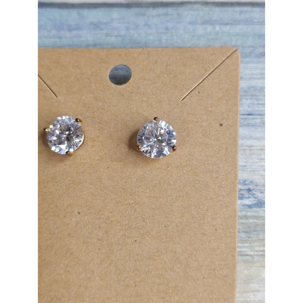 925 CZ Vermeil Crystal Stud Earrings Sparkle NWOT